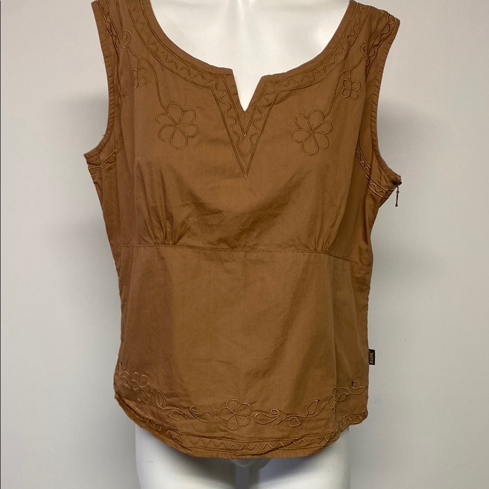 KUHL Embroidered Brown Sleeveless Top 100% Cotton